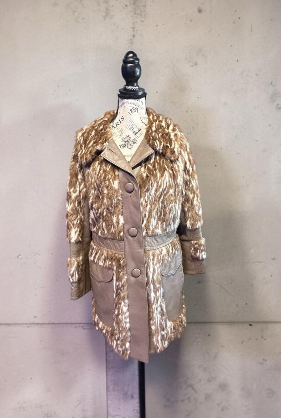 Vintage 70s Sears Roebuck Fur Leather Panel Coat Jacket Boho Glam